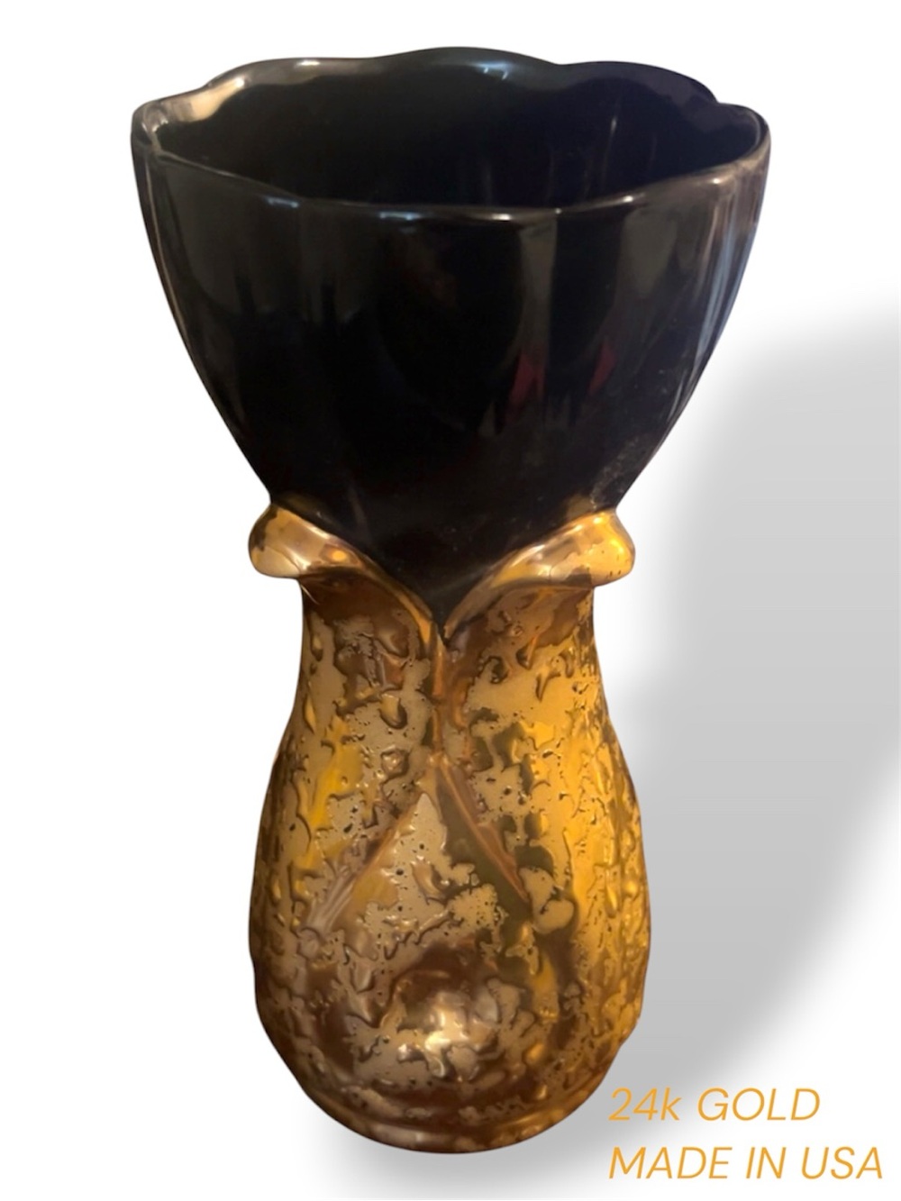 24k Gold and Black Vase
